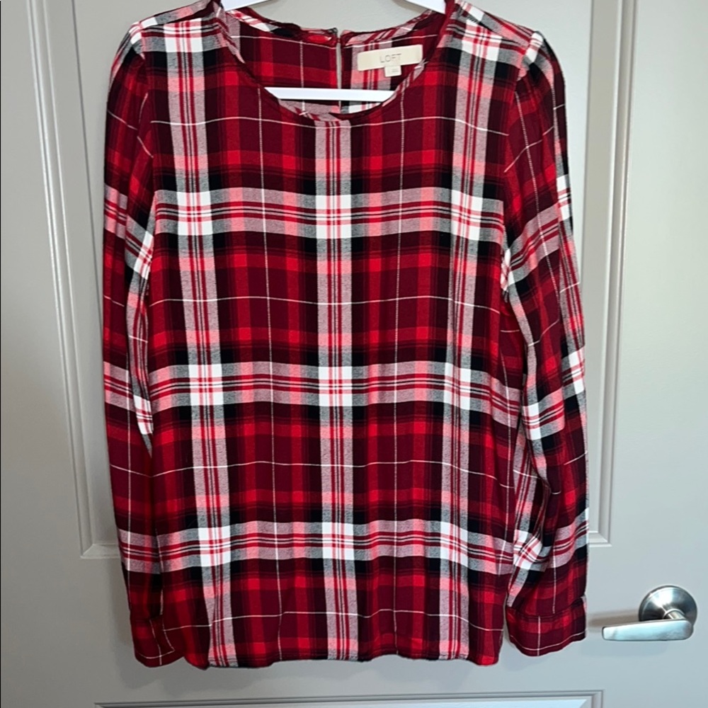 LOFT Vibrant Red Plaid Top